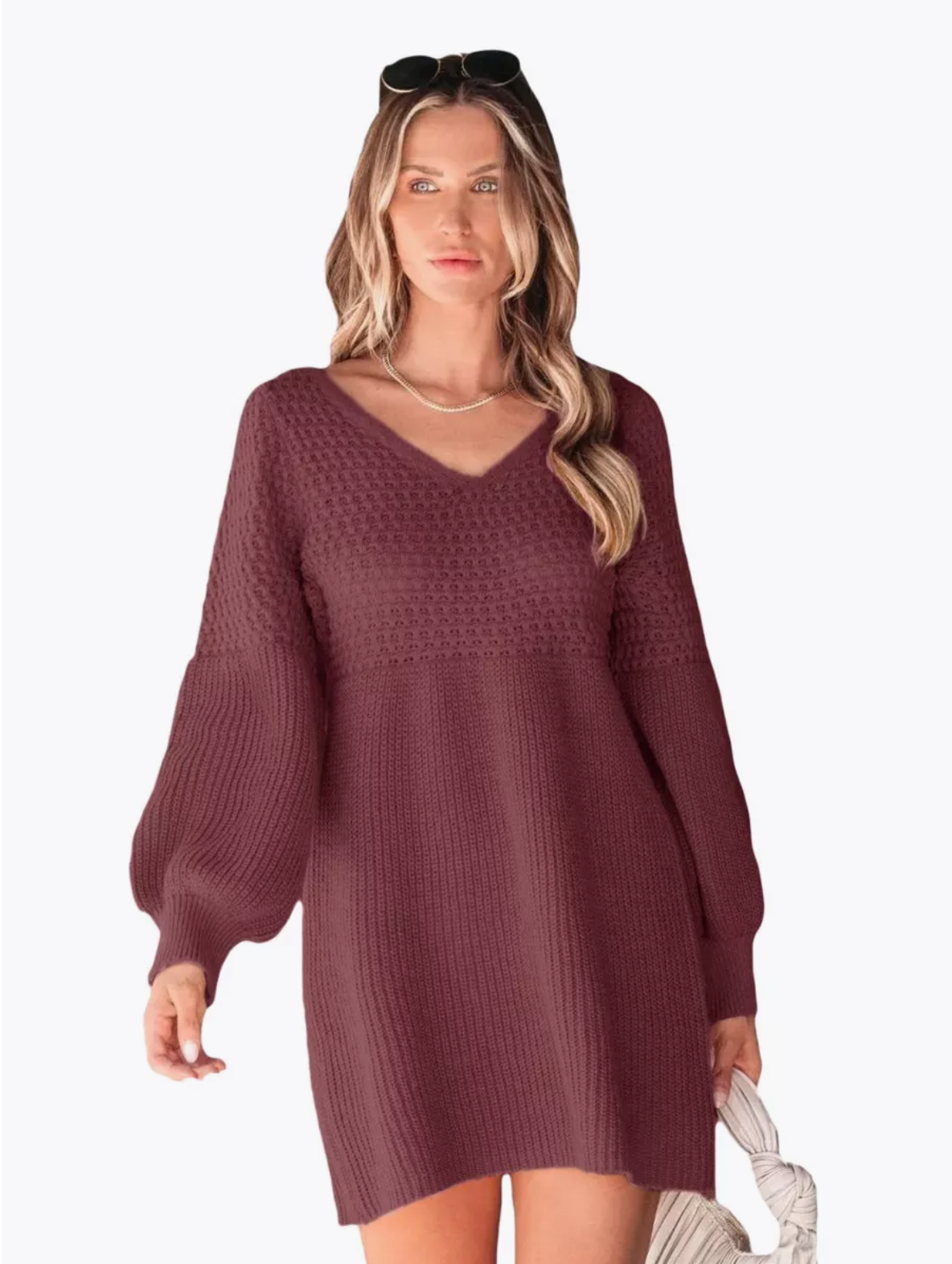 Robe pull col V mi-saison élégante