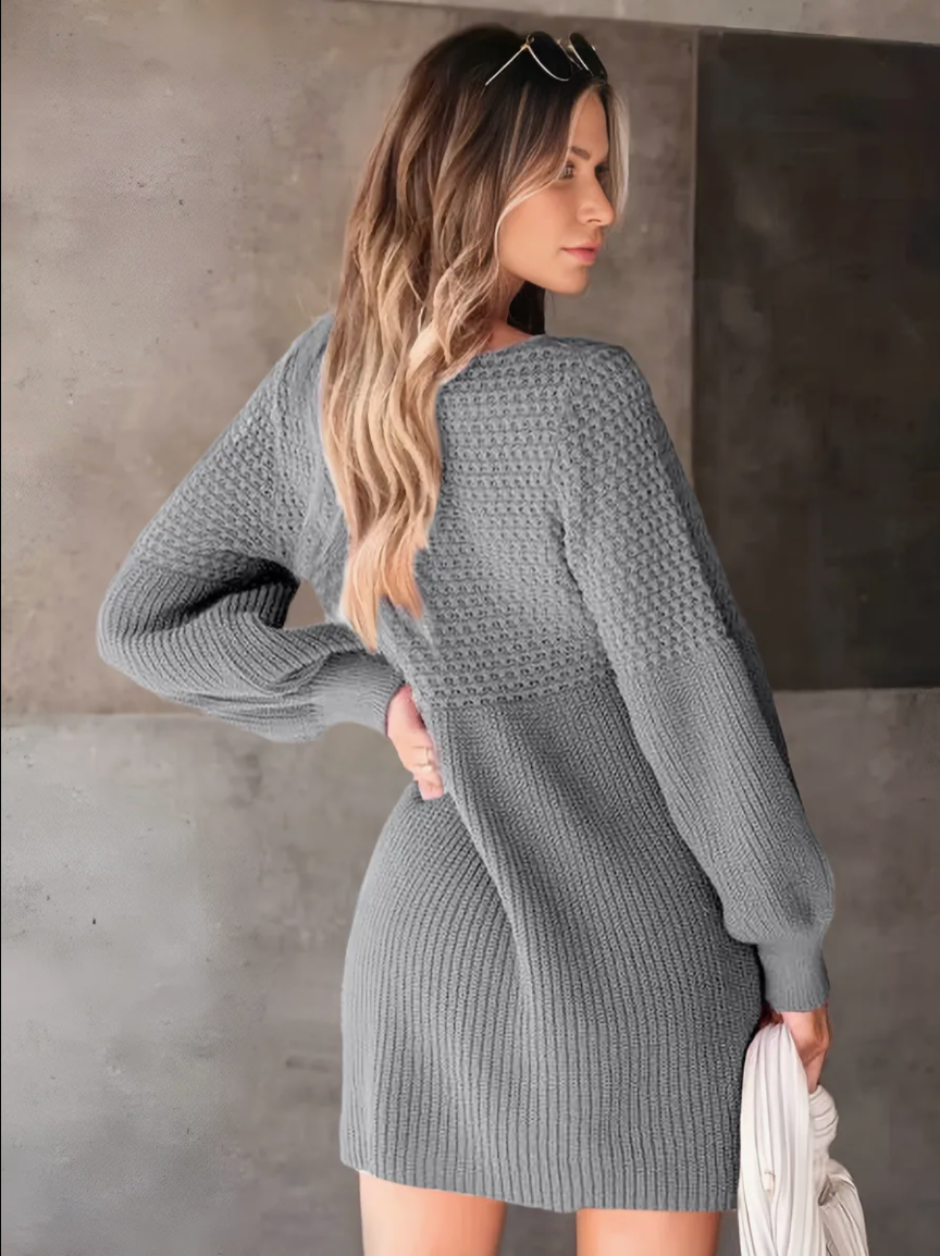 Robe pull col V mi-saison élégante